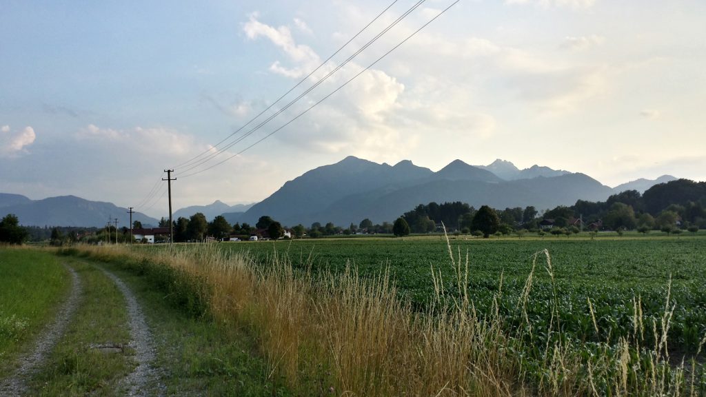 View towards Kampenwand and Geigelstein mountains.