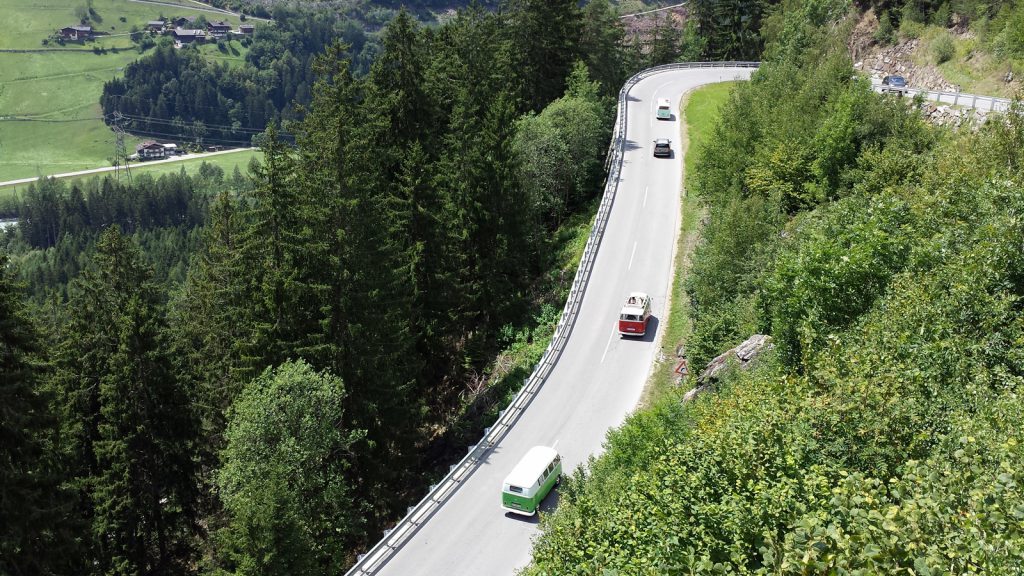 Volkswagen busses on the branch road to Kals