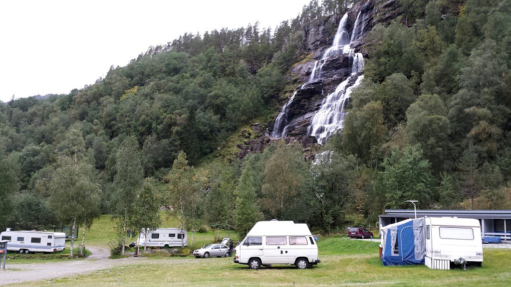 Tvinde Camping at Tvindefossen waterfall
