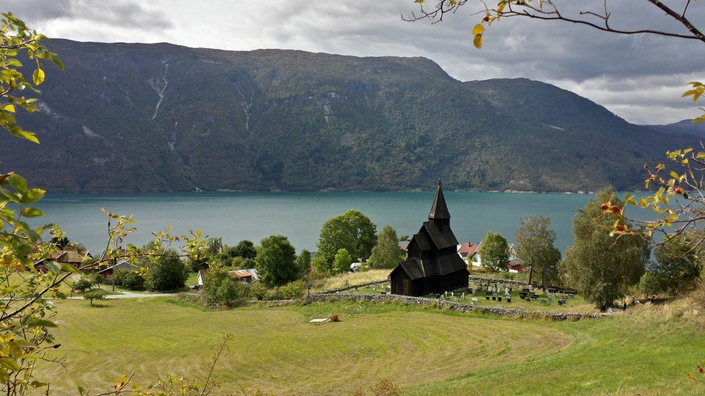 Stave Church, Lusterfjord in the background