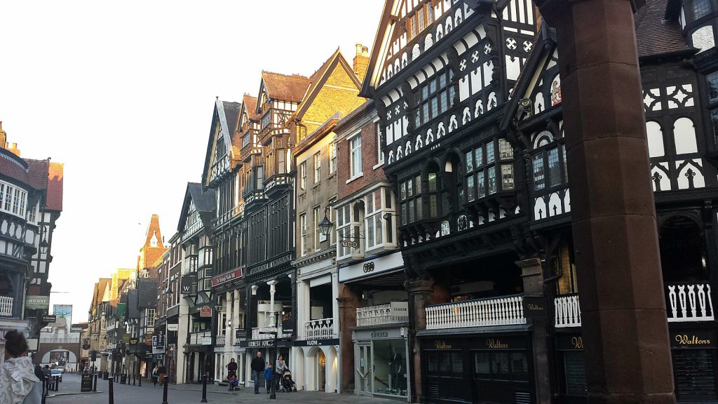 The "Rows", medieval shopping walks on the first floor; Chester