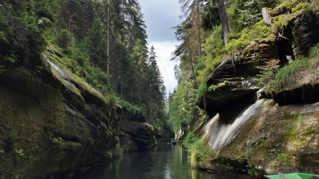 Visitors are transported by boat through the gorges