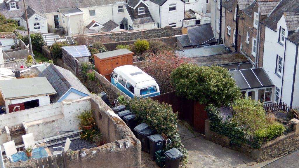 Backyard with VW bus