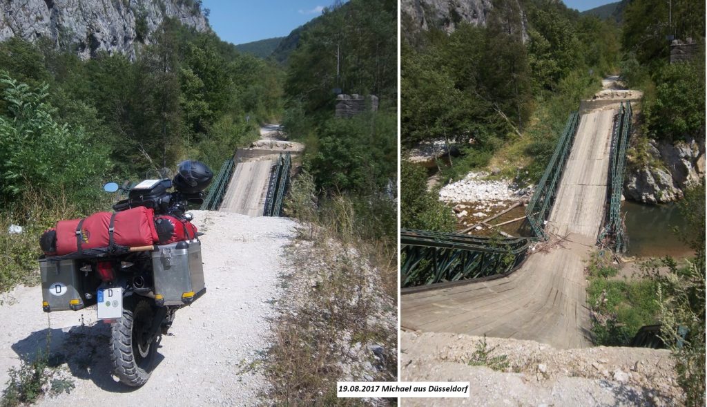 Zerstörte Brücke Praca Canyon unpassierbar