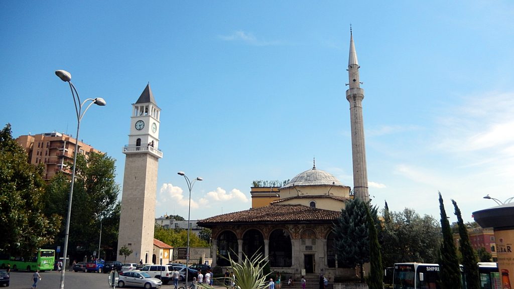 Uhrenturm und Et'hem Beu Moschee, Tirana, Albanien