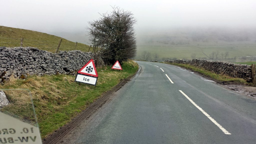 Ice and flood on the road