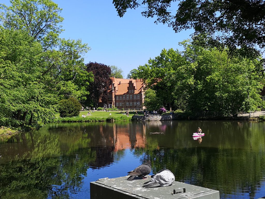 Bergedorfer Schloss mit aufgestautem Fluss